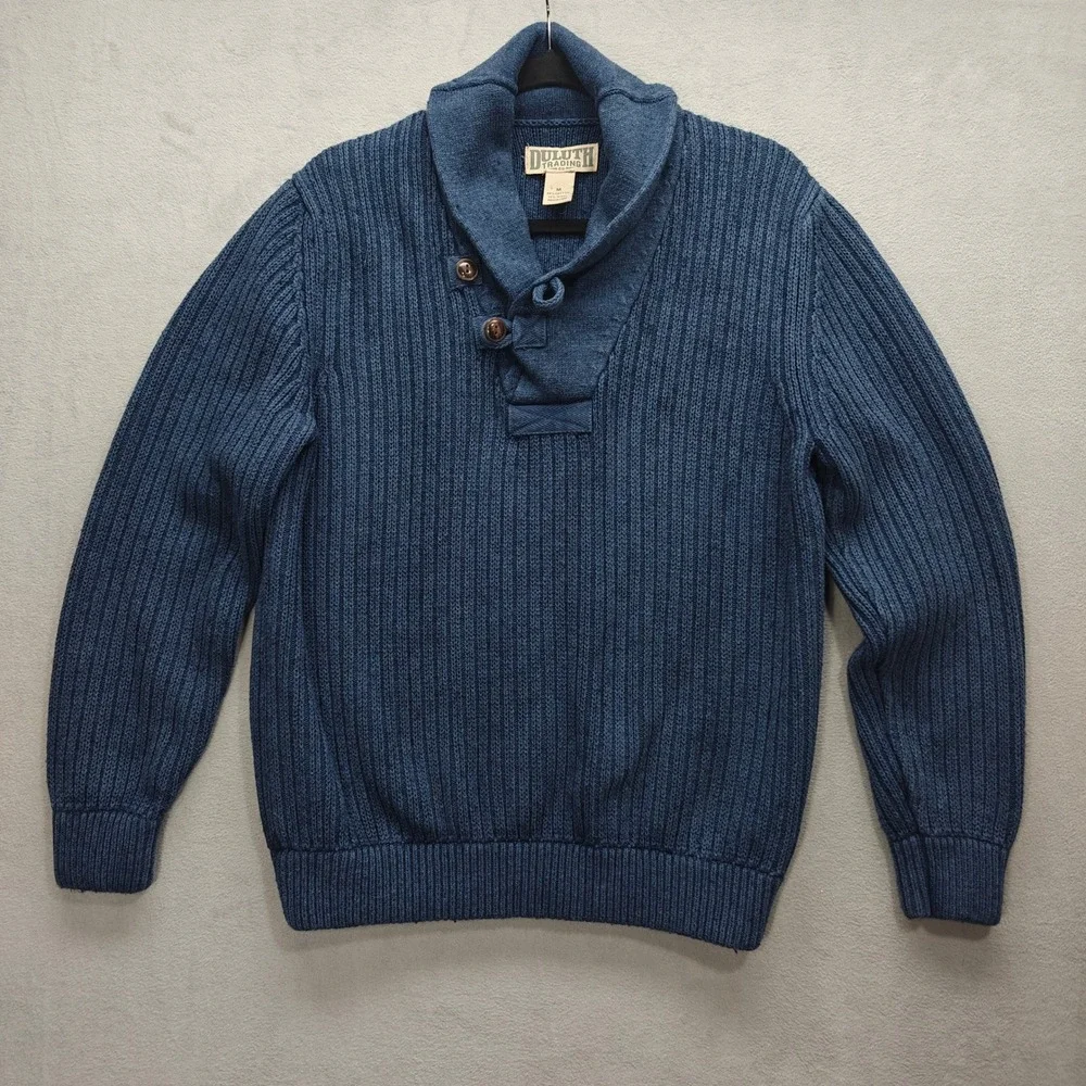 Duluth Trading Shawl Collar Sweater Mens M Ribbed Cotton Wool Blend Fisherman